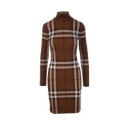 Burberry Brun Tartan Figursydd Jerseyklänning Brown, Dam