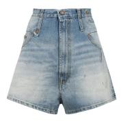 R13 Denim Shorts med Baklogo Etikett Blue, Dam