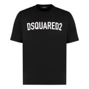 Dsquared2 Bomull Logo T-shirt Ribbad Krage Black, Herr