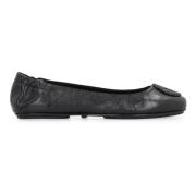 Tory Burch Läder Ballettflats Rund Tålinje Black, Dam