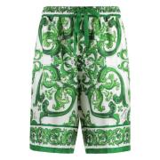 Dolce & Gabbana Silke Bermuda Shorts Maiolica Print Green, Herr