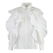 Alberta Ferretti Ruffled Poplin Bomull Skjorta White, Dam