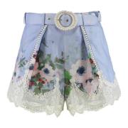 Zimmermann Blommig linne shorts med spets Multicolor, Dam