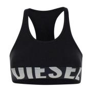 Diesel Svart Bomull Bralette med Logoband Black, Dam