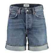 Agolde Jeans Shorts med Metallknappar Blue, Dam