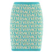 Versace Logo Jacquard Stickad Minikjol Blue, Dam