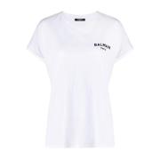 Balmain Elegant Flock Detail T-Shirt White, Dam