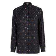 Etro Geometrisk Blommig Jacquard Silke Skjorta Black, Dam