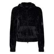 Balenciaga Sammet Zip Hoodie med BB Paris Logo Black, Dam