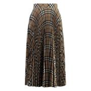 Burberry Veckad Kjol Wrap-around Stängning Check Motif Beige, Dam