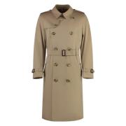 Burberry Bomull Trenchcoat med Rutigt Foder Beige, Herr