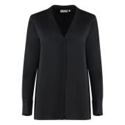 Calvin Klein V-ringad Crêpe Blus med Cut-out Ärmar Black, Dam