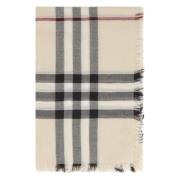 Burberry Frayed Hem Wool Motif Scarf Beige, Dam