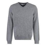 Comme des Garçons Räfflad Ull V-Hals Tröja Gray, Herr