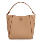 Tory Burch Mini Bucket Väska med Läderhandtag Beige, Dam