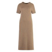 Stella McCartney Räfflad Stickad Midi Klänning med Kalla Axlar Beige, ...