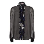 Emilio Pucci Ruffled Sidenskjorta Black, Dam