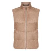 Ermenegildo Zegna Suede Full Zip Down Vest Beige, Herr