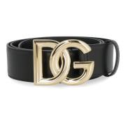 Dolce & Gabbana Guldton Metallspänne Läderbälte Black, Dam