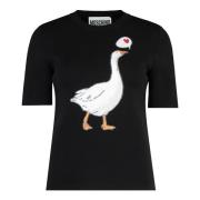 Moschino Intarsia Bomullströja med Korta ärmar Black, Dam