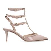 Valentino Rockstud Patent Läder Slingback Pumps Beige, Dam