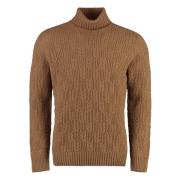 Drumohr Räfflad Stickad Ull Turtleneck Tröja Beige, Herr