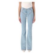 Mugler Mellanblå Flare Jeans Blue, Dam