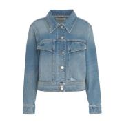 Closed Blå Cropped Denim Jacka Stiligt Logotyp Blue, Dam