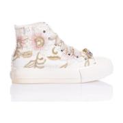 Mimanera Guld Rosa Broderad Plattform Sneakers White, Dam