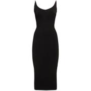 Mugler Svart Midi Klänning med Tunna Band Black, Dam