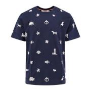 Thom Browne Broderad Bomull Crew-neck T-shirt Blue, Herr