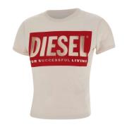 Diesel Malun Dam T-shirt med Rött Logotyp Beige, Dam