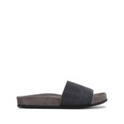 Brunello Cucinelli Klassiska Bälteslippers Gray, Dam