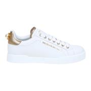 Dolce & Gabbana Portofino Sneakers Vit Läder Logotyp Pärla White, Dam