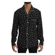 Dolce & Gabbana Svart Silkesnattskjorta med Skull Print Black, Herr