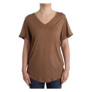 John Galliano Brun Rayon Elegant Kortärmad Topp Brown, Dam