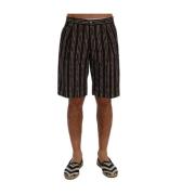 Dolce & Gabbana Randig Hamp Avslappnade Shorts Brown, Herr