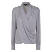 Theory Lapel Wrap Blus Gray, Dam