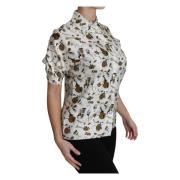 Dolce & Gabbana Musikinstrument Print Siden Polo Topp White, Dam