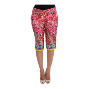 Dolce & Gabbana Lyxiga Blommiga Silke Capri Byxor Multicolor, Dam