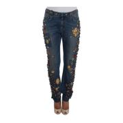 Dolce & Gabbana Jeans med kristallrosor och hjärtembellering Multicolo...