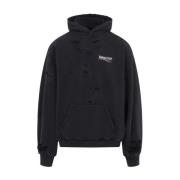 Balenciaga Svart Förstörd Lager Hoodie Black, Herr