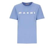 Marni Blå Bomull T-shirt med Logotyp Blue, Dam