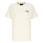 A.p.c. Beige Crewneck Bomull T-shirt med Logo Beige, Dam