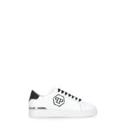 Philipp Plein Vita Lädersneakers med Kontrasterande Logotyp White, Her...