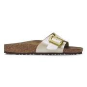 Birkenstock Sandaler med satinfinish och metallspänne Gray, Dam