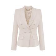 Elisabetta Franchi Crepejacka med satin detaljer Beige, Dam