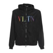 Valentino Logo Windbreaker med Dragsko Huva Black, Herr