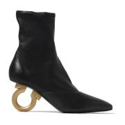 Salvatore Ferragamo Elastiska ankelboots med Gancini-klack Black, Dam