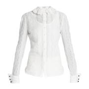 Saint Laurent Broderad Blus Tillverkad i Italien Beige, Dam